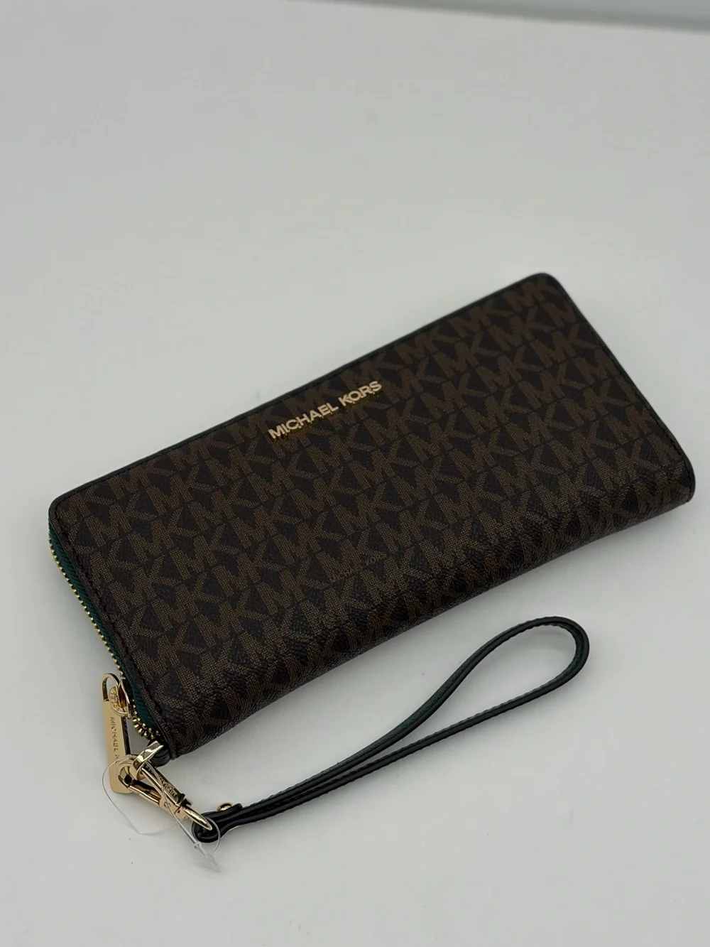 Michael Kors Racing Green Jet Set Travel Continental Wallet with Gold Hardware
